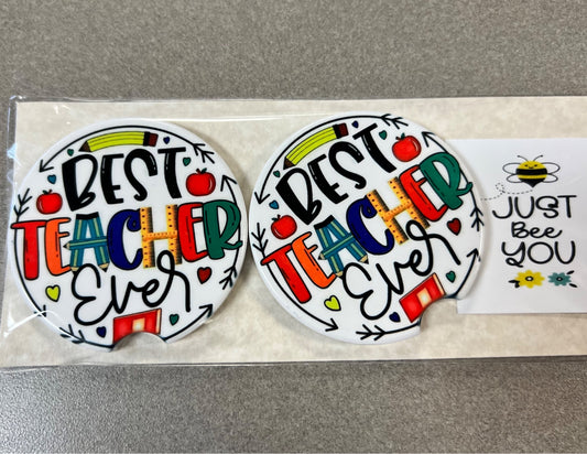 Best Teacher Ever - Car Coaster 2PK - Handmade