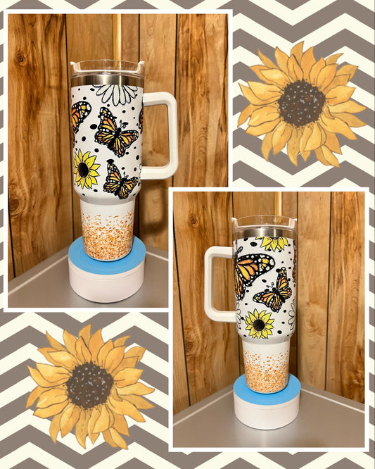 Butterflies and Sunflowers - Handmade Tumbler 40 oz