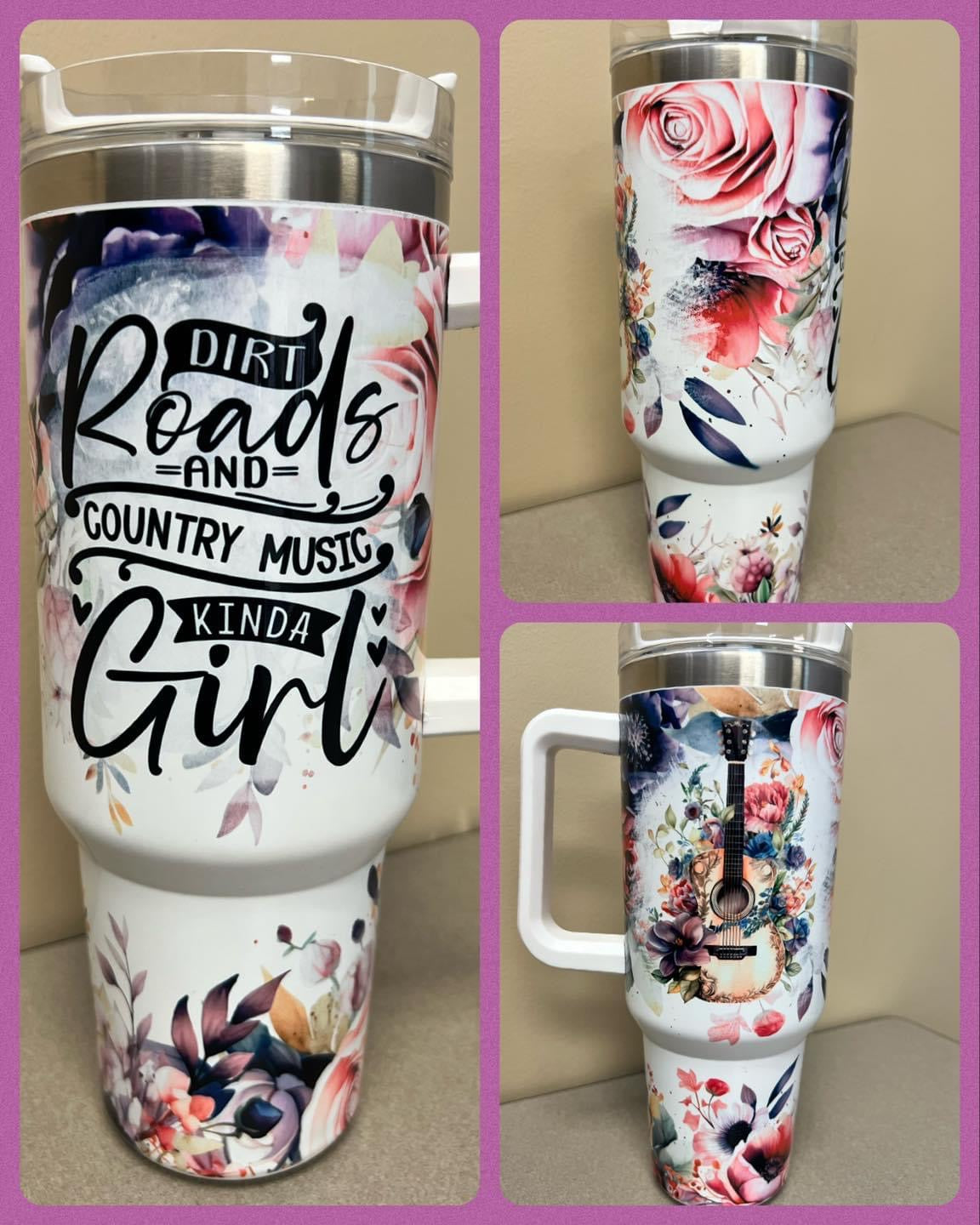 Dirt Roads Country Roads Music - Handmade Tumbler 40 oz