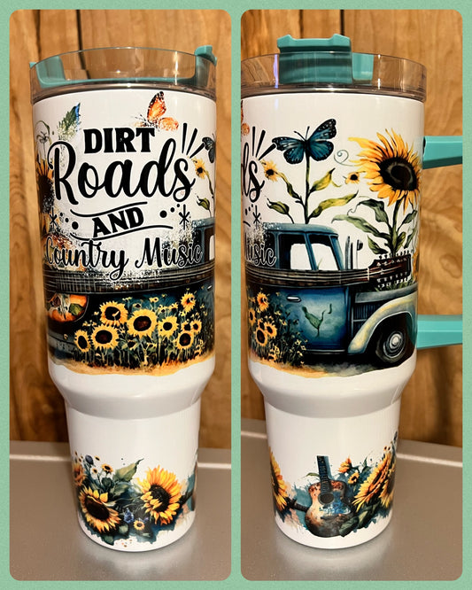 Dirt Roads Country Teal Truck - Handmade Tumbler 40 oz