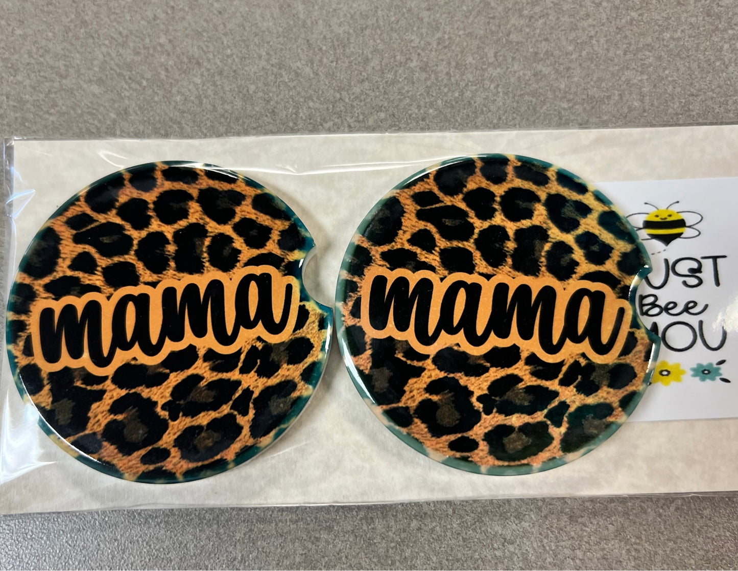 Mama Leopard - Car Coaster 2PK - Handmade