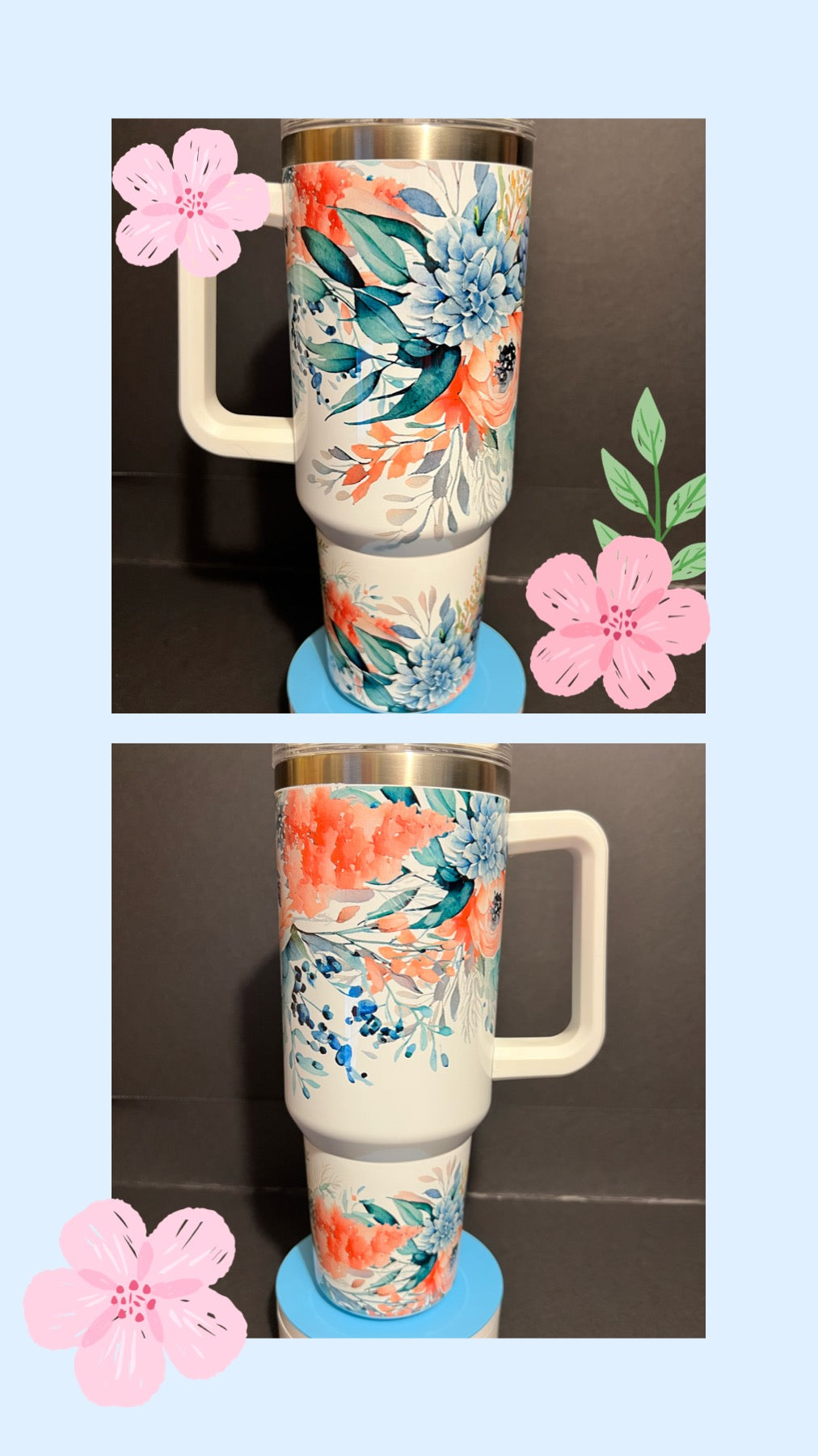 Pastel Floral- Handmade Tumbler 40 oz