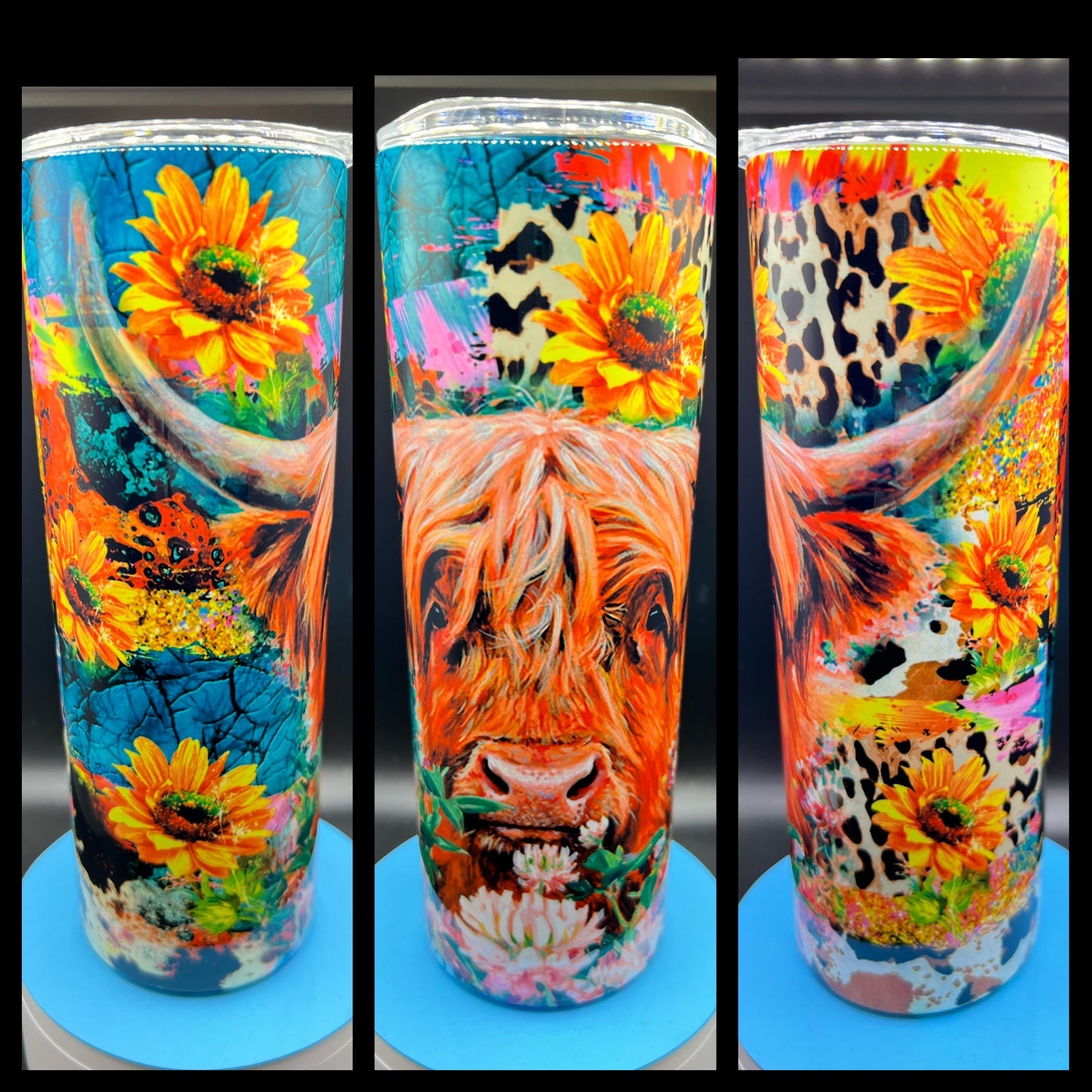 Cow with Sunflowers - Handmade Tumbler