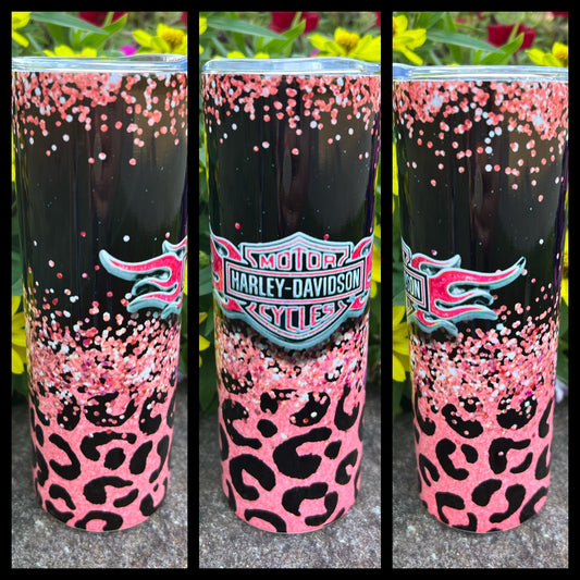 Harley Pink and Black Leopard - Handmade Tumbler