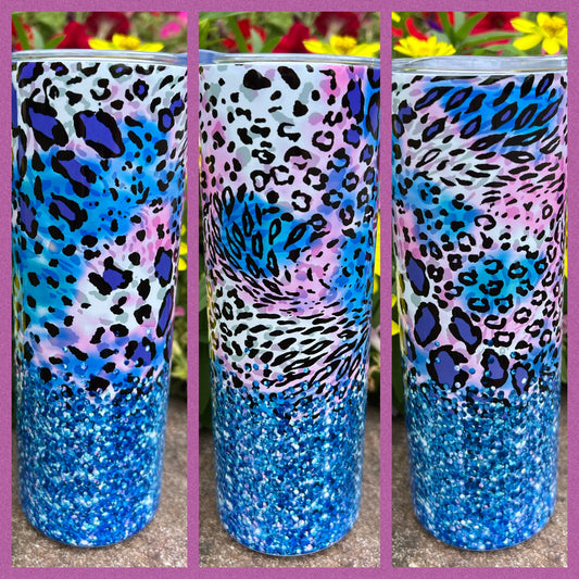 Leopard Glitter Swirls- Handmade Tumbler