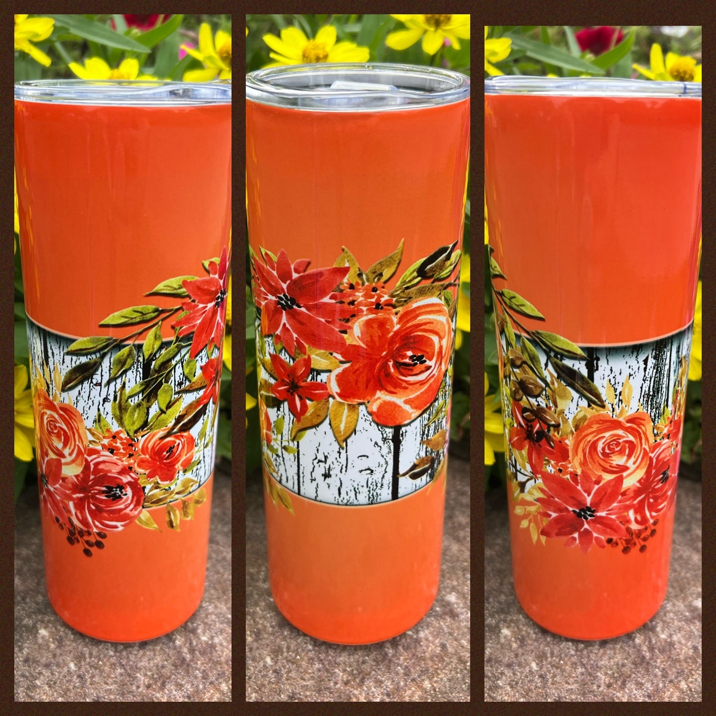 Rustic Orange Floral - Handmade Tumbler