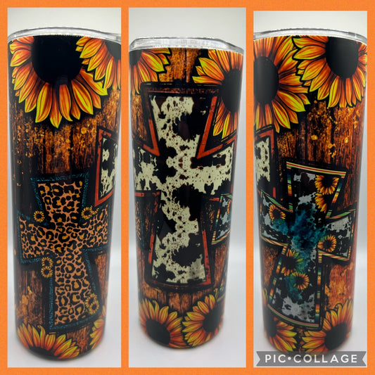 Rustic Sunflower Cross - Handmade Tumbler