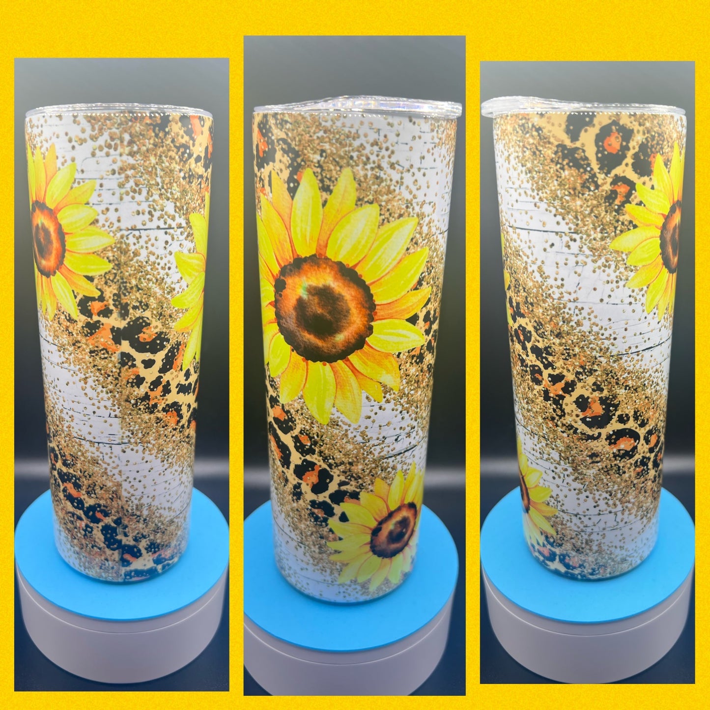 Sunflower Gold Glitter Leopard- Handmade Tumbler