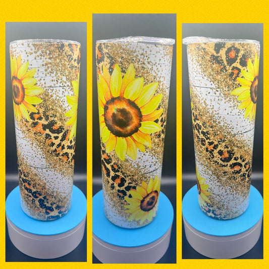 Sunflower Gold Glitter Leopard- Handmade Tumbler