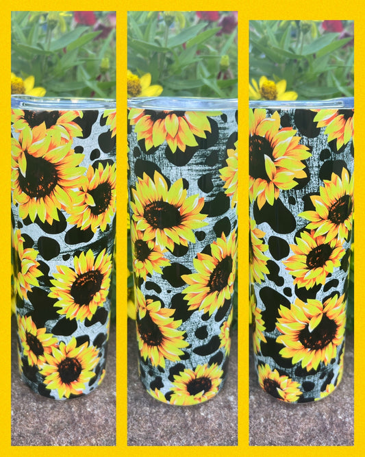 Sunflower Cowprint - Handmade Tumbler