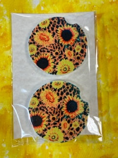 Sunflower Leopard - Car Coaster 2PK - Handmade