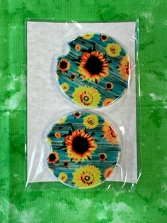 Turquoise Sunflowers - Car Coaster 2PK - Handmade